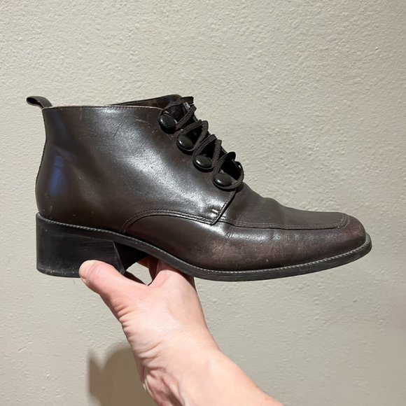 Women's Vintage Brown Leather Ankle Boots w/ Heel  - Brand: Principles - Size 9 - Picture 9 of 12